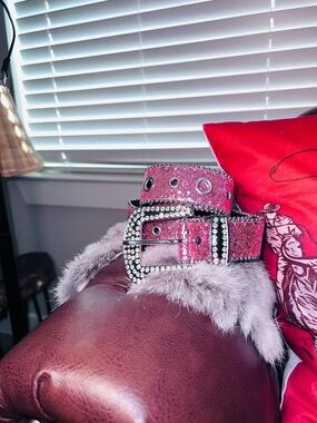 Sparkle Pink Rhinestone Belt with Crystal Buckle